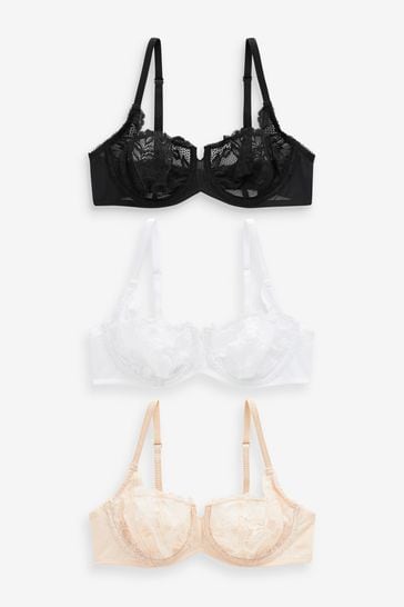Buy Black/White/Nude Non Pad Balcony Lace Bras 3 Pack from Next South Africa
