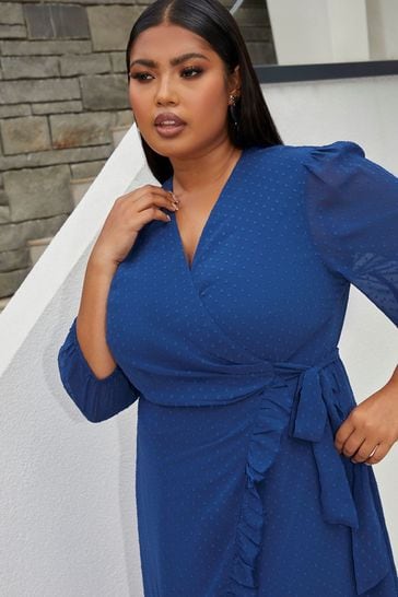 Buy Chi Chi London Blue Curve Short Sleeve Dobby Wrap Midi Dress from Next Austria