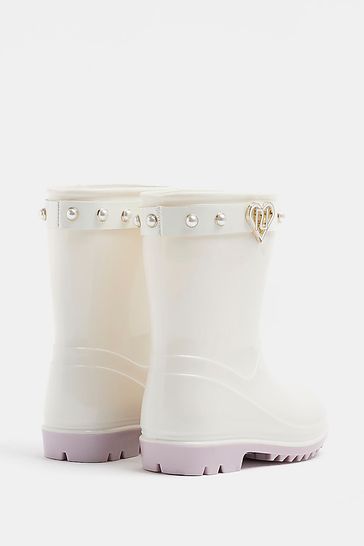 Buy River Island Girls Cream Heart Pearl Wellies from Next Ireland