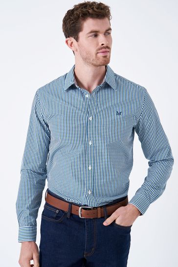 Crew Clothing Company Airforce Blue Gingham Cotton Classic Shirt