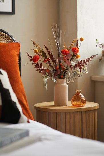 Orange Artificial Autumnal Flowers In Natural Vase