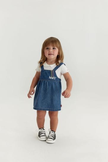 Levi's® Blue Baby Bodysuit And Denim Logo Pinafore Dress 2 Piece Set