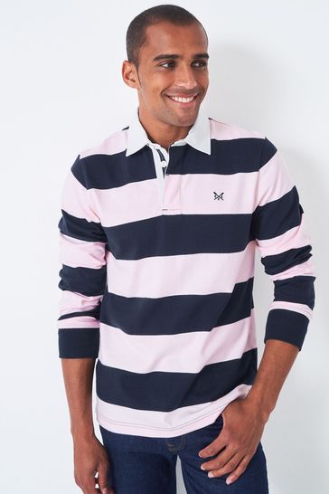 Crew Clothing Company Pink Stripe Cotton Casual Rugby Shirt