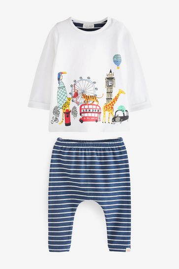 Navy Blue/White London Baby T-Shirt And Leggings 2 Piece Set