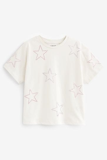 Ecru White Rhinestone Star T-Shirt (3-16yrs)