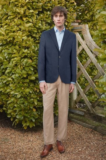 Navy Blue Slim Fit Linen Blend Blazer