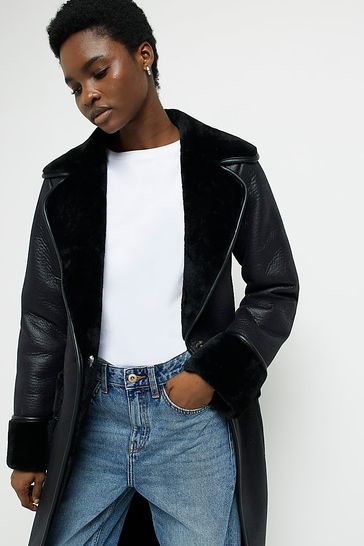 River island store black fur jacket