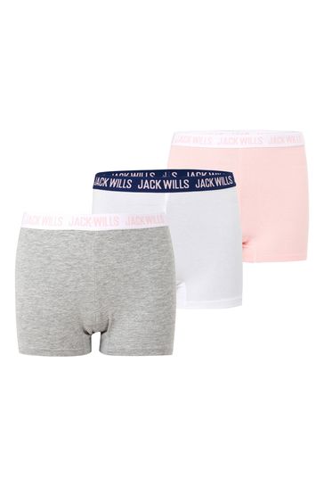 Jack Wills White/Grey/Pink Boxers 3 Pack