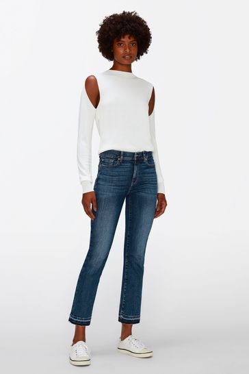 7 For All Mankind Blue Straight Crop Soho Light Jeans With Raised Hem