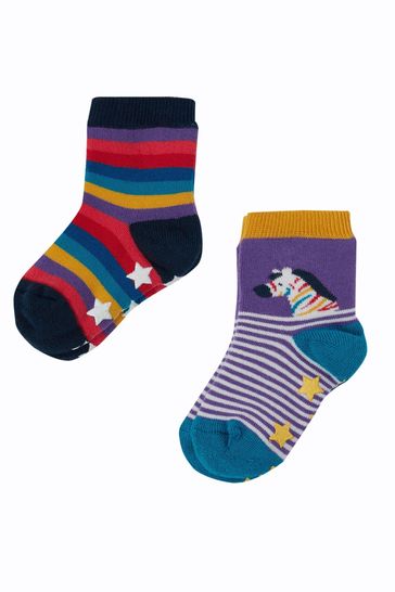 Frugi Organic Cotton Grippy Socks 2 Pack - Rainbow