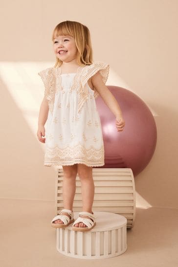 White/Cream Cotton Broderie Dress (3mths-8yrs)