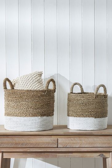Pacific Set of 2 Grey Banana Leaf Two Tone Storage Baskets