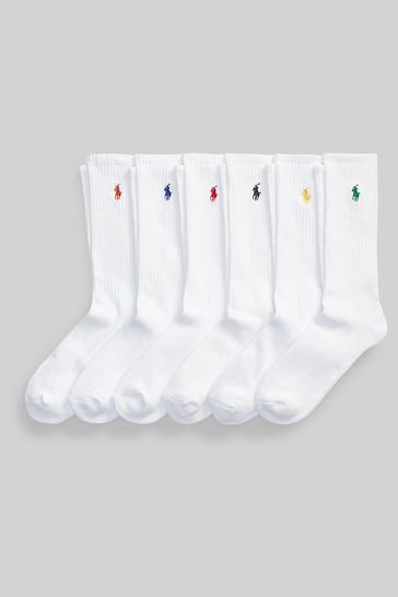 Polo Ralph Lauren White Colour Logo Cotton Crew Socks 6 Pack