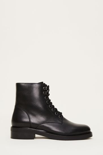 Phase Eight Lace Up Flat Black Boots