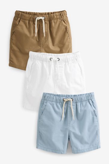 Tan, Soft Blue & White Pull-On Shorts 3 Pack (3mths-7yrs)