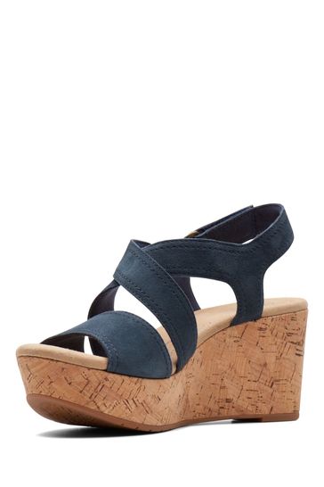 Clarks navy sales wedge sandals