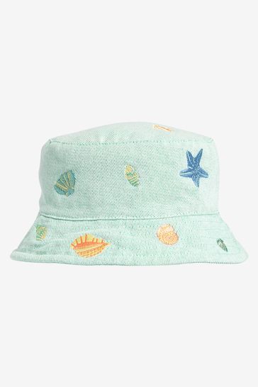 Aqua Blue Shell Embroidered Bucket Hat (3mths-13yrs)