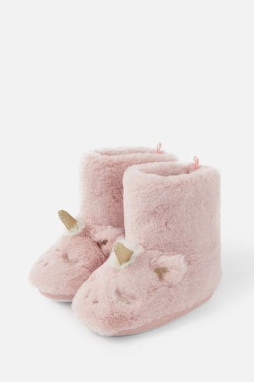 Angels by Accessorize Girls Pink Unicorn Fluffy Slipper Boots