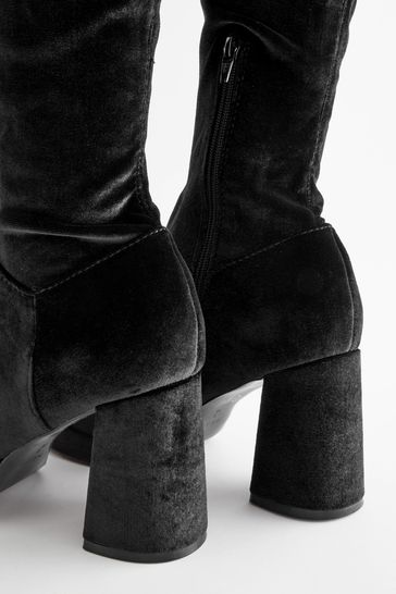 Black Forever Comfort Sock Platform Over The Knee Boots
