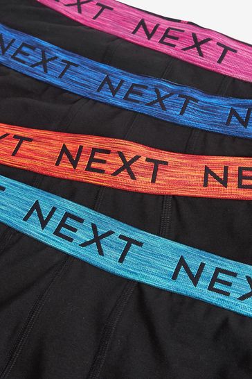 Black Bright Colour Marl Waistband 4 pack Hipster Boxers 4 Pack
