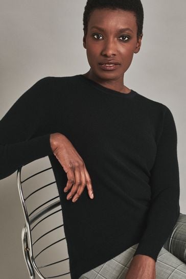 Pure Collection Black Cashmere Crew Neck Sweater