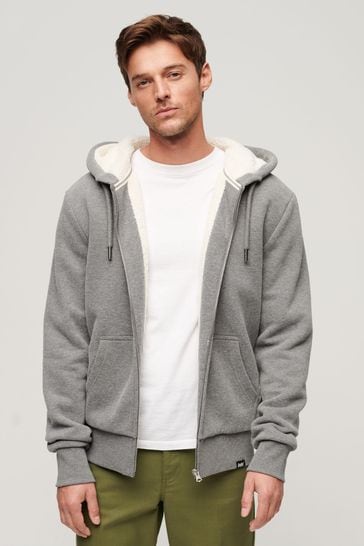 Superdry Grey Essential Borg Lined Zip Hoodie