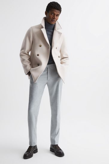 Reiss Ivory Wind Shearling Mid Length Pea Coat