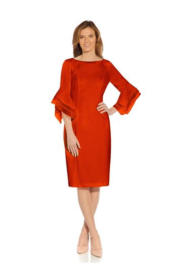 Adrianna Papell Red Knit Crepe Tiered Sleeve Dress