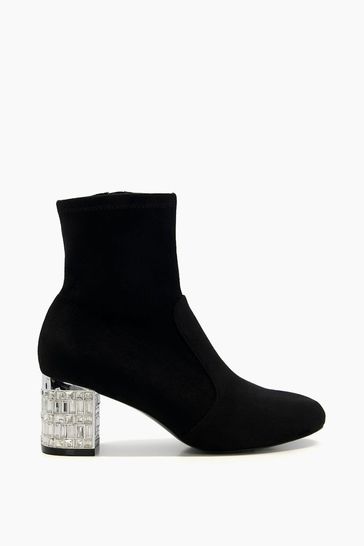 Dune London Optimal Jewel Heel Ankle Black Boots