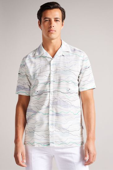 Ted Baker Briary Short Sleeved White Wave Print Shirt