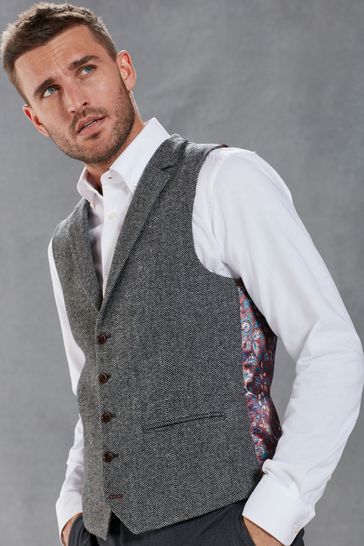 Buy Grey Nova Fides Herringbone Waistcoat from Next Luxembourg