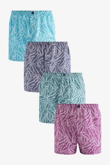 Leaf Print 4 pack Pattern Woven Pure Cotton Boxers