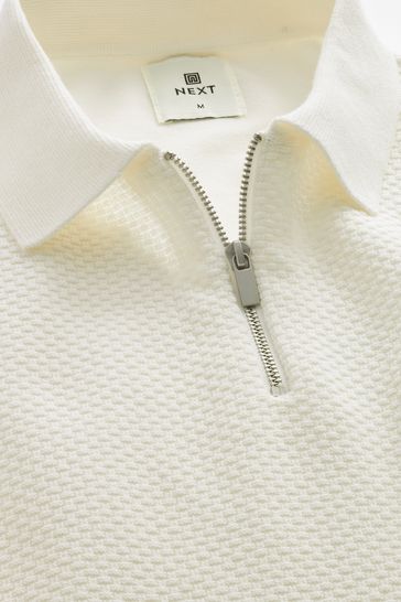 Buy White Bubble Texture Knitted Zip Polo Shirt from Next Luxembourg