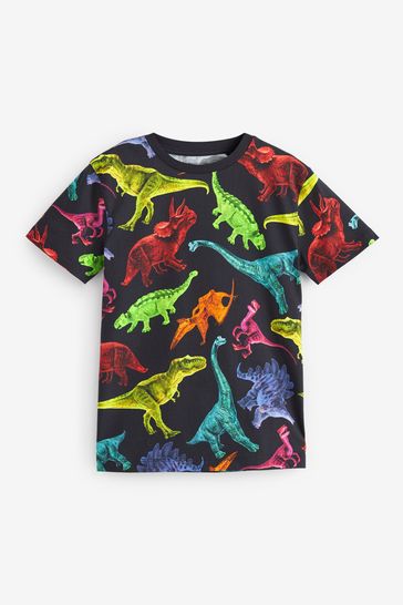 Black Fluro Dino All Over Print Short Sleeve T-Shirt (3-16yrs)