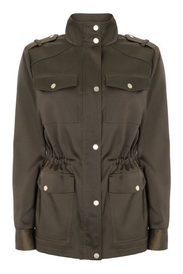 Mint Velvet Green Khaki Satin Utility Jacket