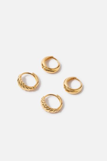 Z by Accessorize Gold-Plated Twisted and Plain Hoop Earrings Set