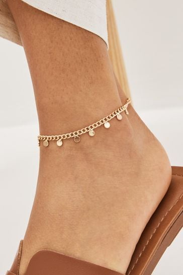 Gold Tone Disc Drop Anklet