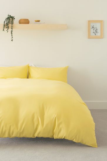 Yellow Easy Care Polycotton Plain Duvet Cover and Pillowcase Set