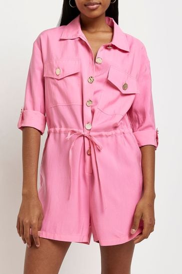 River Island Pink Button Utility Playsuit