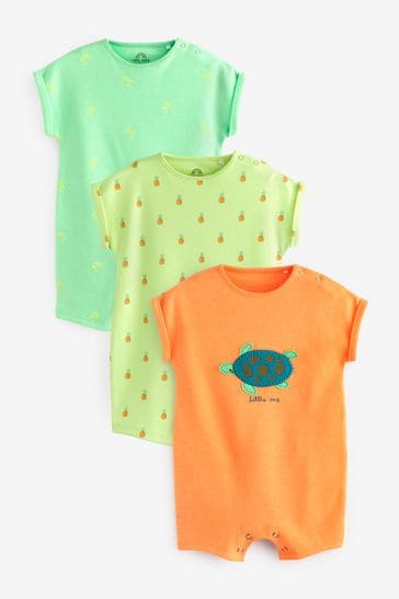 Fluro Orange Turtle Baby Rompers 3 Pack