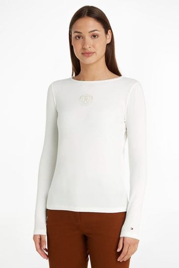 Tommy Hilfiger Natural Slim Crest Long Sleeve T-Shirt