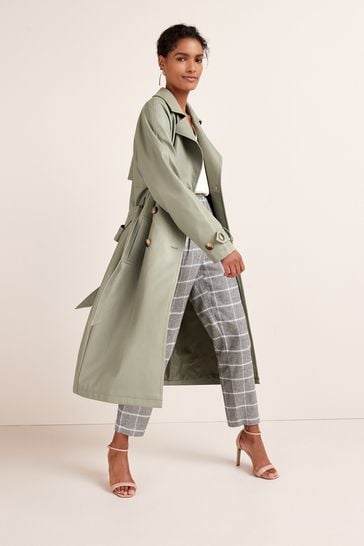 Buy Sage Green Faux Leather Belted Trench Coat from Next Luxembourg