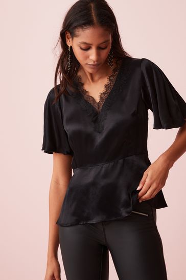 Black satin top with lace top
