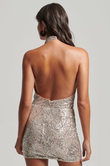 Halter cowl neck dress discount