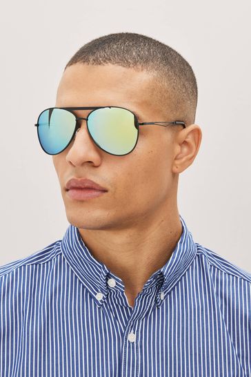 Black/Blue Pilot Polarised Sunglasses