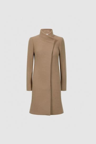 Reiss Camel Mia Petite Wool Blend Mid Length Coat