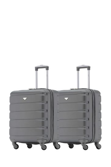 Flight Knight Charcoal + Charcoal EasyJet 56x45x25cm Overhead 4 Wheel ABS Hard Case Cabin Carry On Suitcase Set Of 2