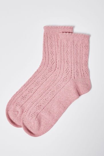 Oliver Bonas Pink Pointelle Ankle Socks