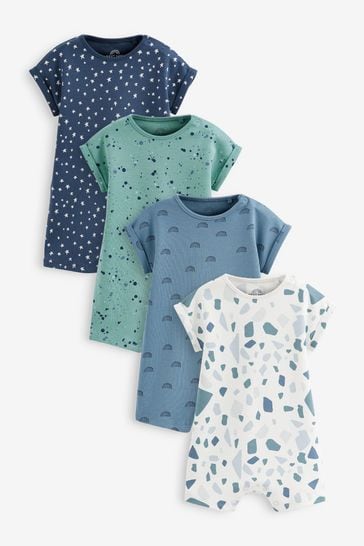 Teal Blue Baby Rompers 4 Pack