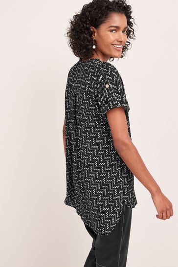 Black and white blouse plus size sales